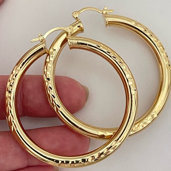 18k Gold Filled Large Hoop Earrings PRICE IS FIRM - Picture 2 of 6